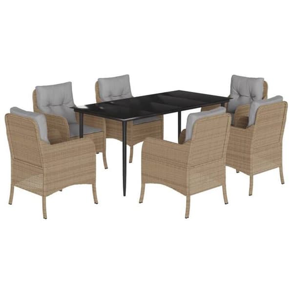 Maison Exclusive - Trädgårdsset med matbord och kuddar 7 delar beige polyrotting