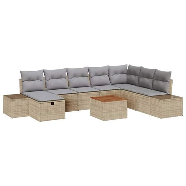 Maison Exclusive - 9 osan beige polyrottinkinen puutarhakalustesetti