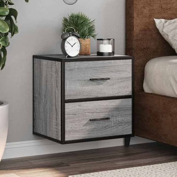 Väggmonterad sängbord - EXKLUSIV HEM - 2 st - Sonoma grå - 40×31×39,5 cm - Ingenjörsträ Sonoma grå