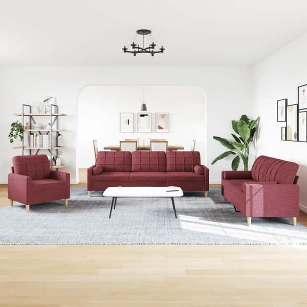 Maison Exclusive - Sæt af 3 sofaer med dekorative puder i bordeaux stof