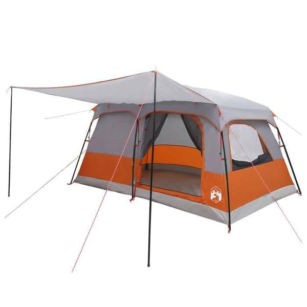 Familjetält - EXKLUSIVT HUS - 10 platser - Grå och orange - Polyester & stål - Fällbart, väderbeständigt