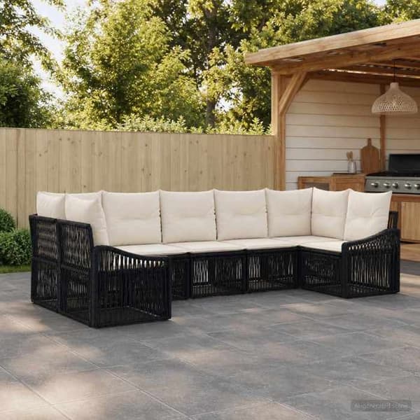 Havemøbel - EKSKLUSIVT HUS - Mellem model - 7 pladser - Sort - Poly rattan/stål Svart