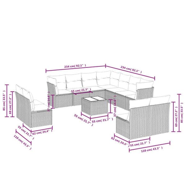 Maison Exclusive - Trädgårdsmöbler med kuddar 12 delar grå flätad resin