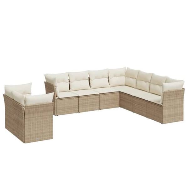 Maison Exclusive - Trädgårdsmöbler med kuddar 9 delar beige flätad resin