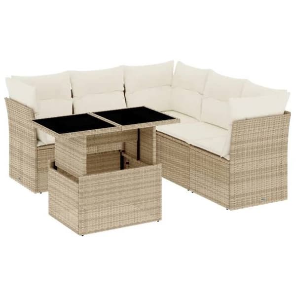 Maison Exclusive - Trädgårdsmöbler med kuddar 6 delar beige flätad resin
