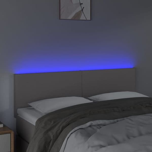 Hovedgærde - EKSKLUSIV HUS - 144x5x78/88 cm - Holdbart kunstlæder - Indbygget multicolor LED - Højdejusterbar Grå