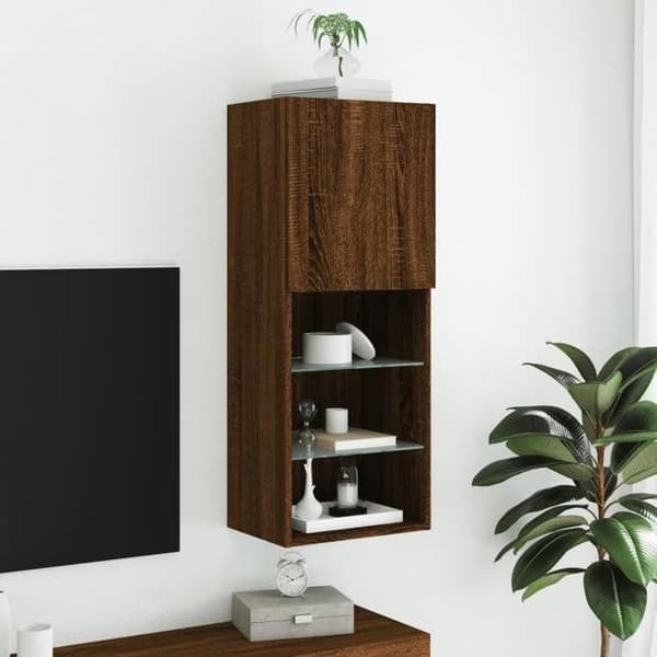 Maison Exclusive - TV-møbel med LED-lys, brunt egetræ 40,5x30x102 cm