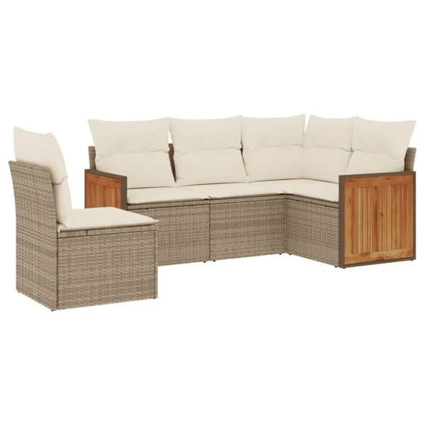 Maison Exclusive - Trädgårdsmöbler med kuddar 5 delar beige flätad resin beige