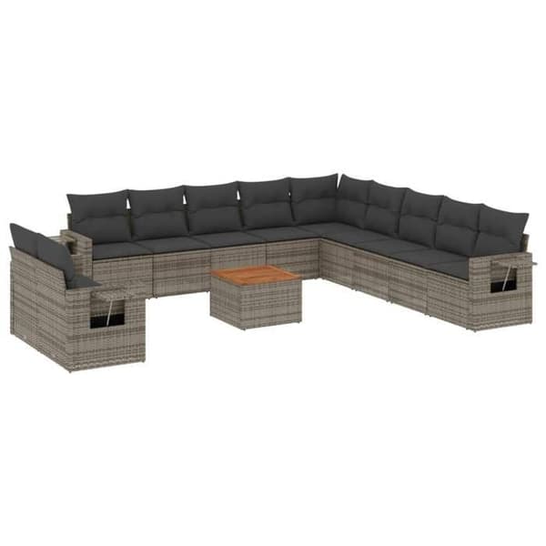 Maison Exclusive - Trädgårdsmöbler med kuddar 12 delar grå flätad resin