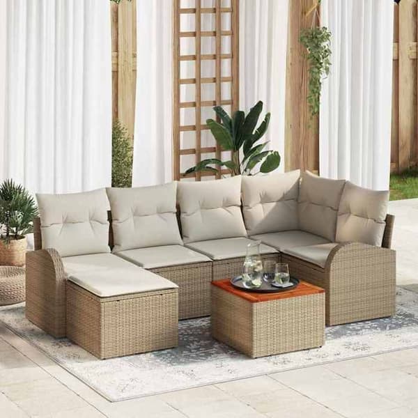 Maison Exclusive - 7 osan beige polyrottinkinen puutarhakalustesetti