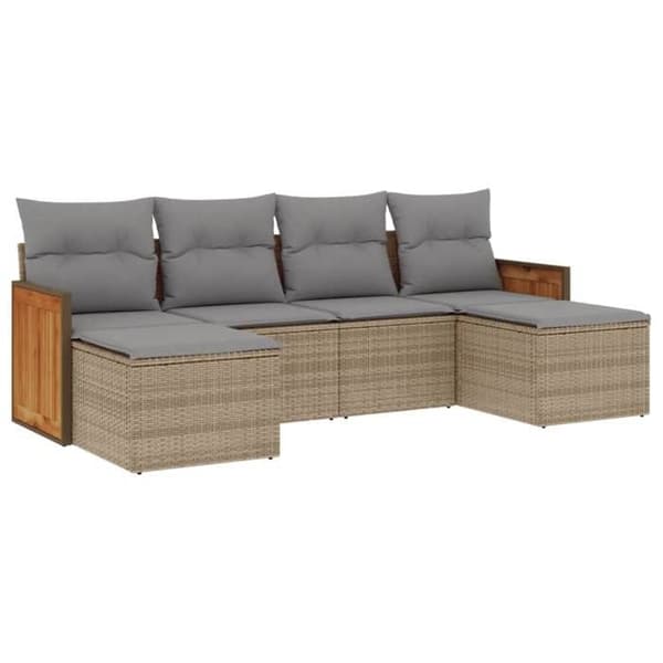 Maison Exclusive - Trädgårdsmöbler med kuddar 6 delar beige flätad resin