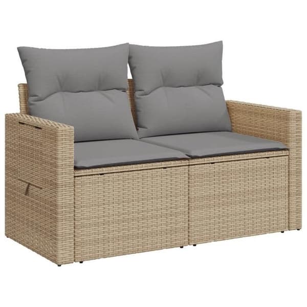 Maison Exclusive - Trädgårdsoffa med kuddar 2 platser beige flätad resin
