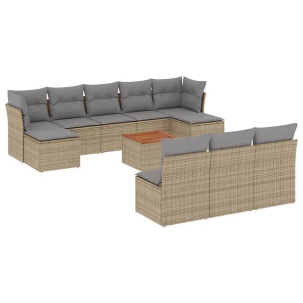 Maison Exclusive - Trädgårdsmöbler 11 delar med beige kuddar i flätad resin
