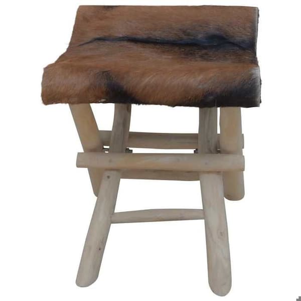 Maison Exclusive - Fällbar pall i getskinn och massiv teakträ