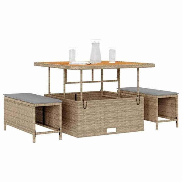 Havemøbler - EKSKLUSIVT HUS - 3 dele - Beige - Polyrotin - Akacietræ overflader beige