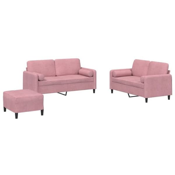 Maison Exclusive - 3-delars soffgrupp med rosa sammetkuddar