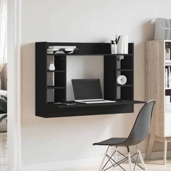Vægbureau - EKSKLUSIV HUS - 105 x 48 x 75 cm - Sort - Ingeniørtræ - Pladsbesparende Svart