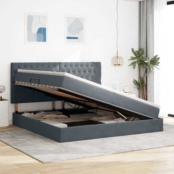 Maison Exclusive - Säng med förvaring och madrass Mörkgrå 200 x 200 cm Sammet Mörkgrå