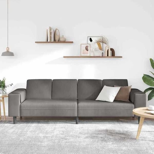 Soffa - EXKLUSIVT HUS - 250 x 77 x 76 cm - Ribbad sammet - Ljusgrå - Skandinavisk Ljusgrått