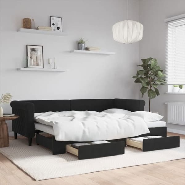 Maison Exclusive - Sovesofa med udtræk og skuffer uden madras sort 80x200 cm