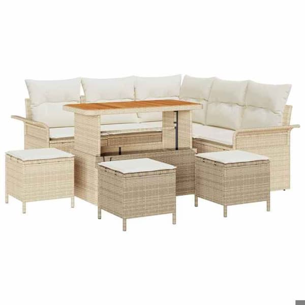 Maison Exclusive - 9 osan beige polyrottinkinen puutarhakalustesetti
