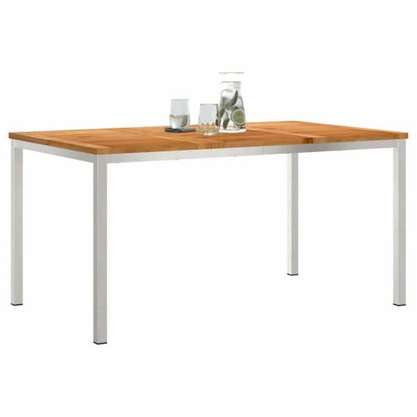 Trädgårdsbord - EXKLUSIV HEM - 150x90x75 cm - Rektangulär - Rostfritt stål & massivt trä - Utomhus, lätt att underhålla