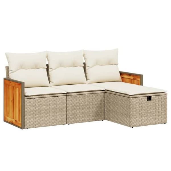 Maison Exclusive - Trädgårdsmöbler med kuddar 4 delar beige flätad resin