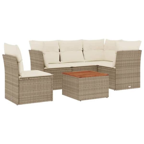 Maison Exclusive - Trädgårdsmöbler med kuddar 6 delar beige flätad resin