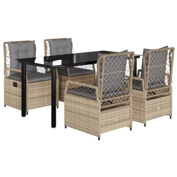 Havemøbel sæt - EKSKLUSIV HUS - 5 dele - Beige - Poly rattan - Justerbar ryg beige