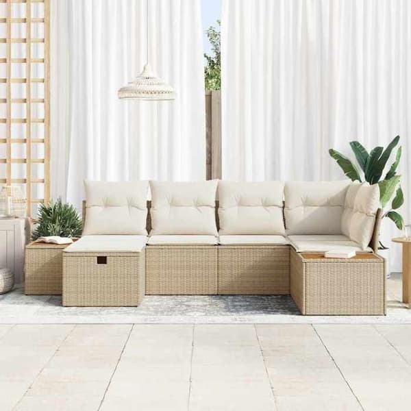 Maison Exclusive - Beige polyrottinkinen puutarhakalustesetti