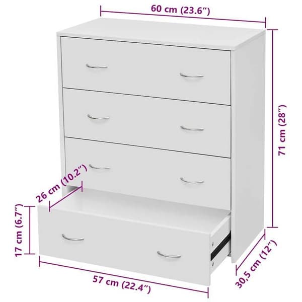 Maison Exclusive - Buffet med 4 skuffer 60x30,5x71 cm Hvid Vit
