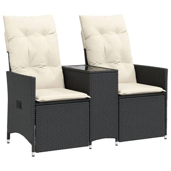 Havemøbel - EKSKLUSIVT HUS - Justerbart - 2 pladser - Sort poly rattan - Indbygget midterbord Svart