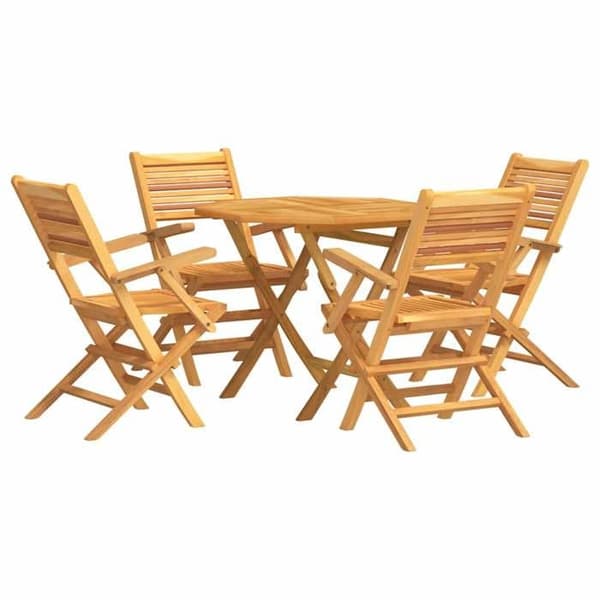 Sæt med bord og stole - EKSKLUSIV HUS - 5 dele - Massivt teaktræ - Sammenklappelig - Hul til parasol