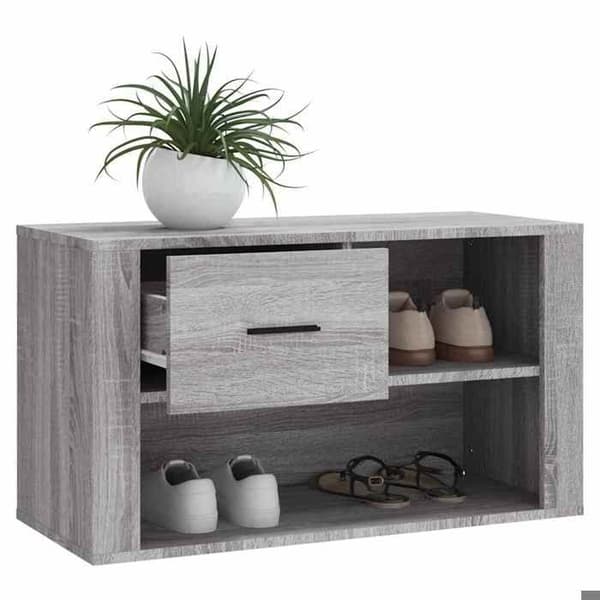Skoark - EKSKLUSIV HUS - Sonoma grå - 80x35x45 cm - Ingeniørtræ - 2 rum + skuffe Sonoma grå