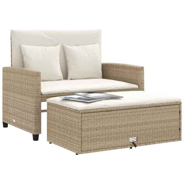 Maison Exclusive - Trädgårdsoffa med kuddar 2 platser beige flätad resin