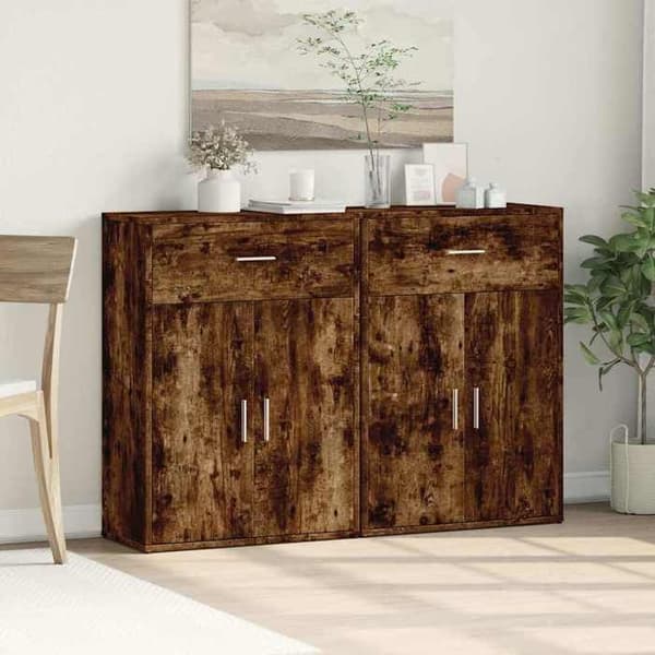 Maison Exclusive - Bufféer 2 st rökt ek 60x30x84 cm ingenjörsträ