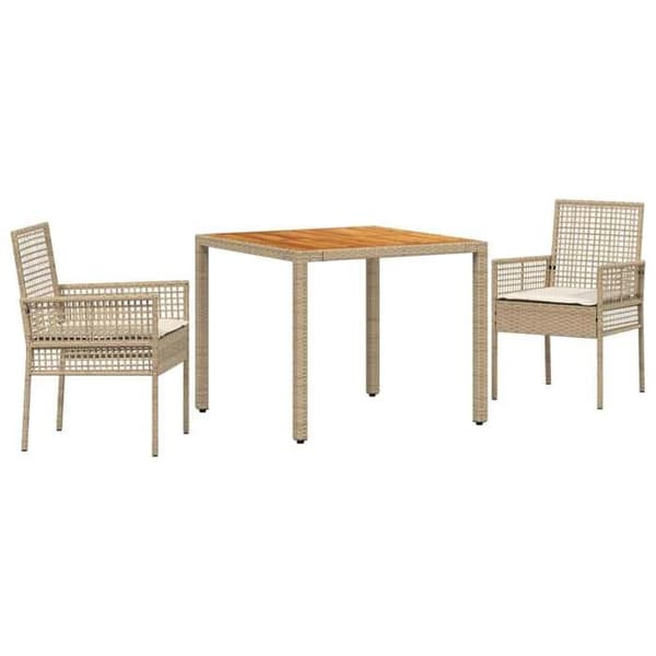 Maison Exclusive - 3 osan puutarhaterassipöytäryhmä, beige polyrottinki