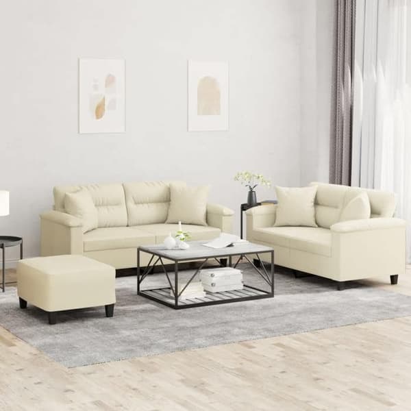 Maison Exclusive - Sæt af 3 sofaer med cremefarvede puder i kunstlæder