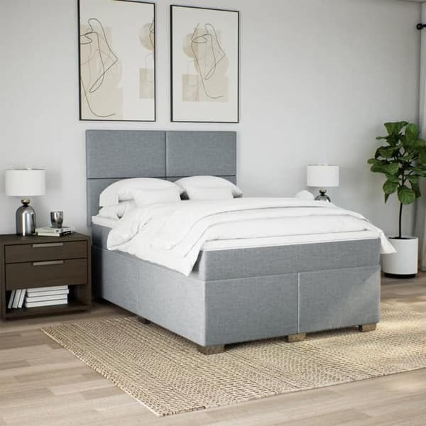 Maison Exclusive - Sengebund med lameller og madras Lys grå 140x190cm Stof