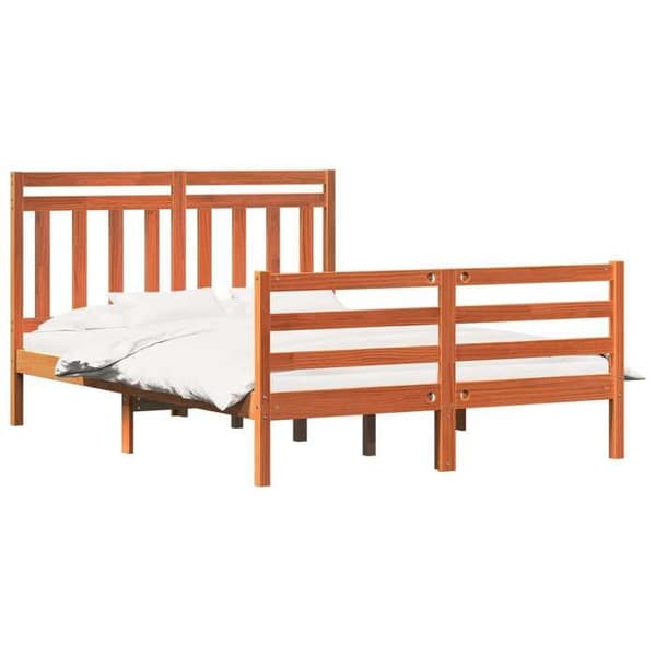 Sängram - EXKLUSIV HEM - Rektangulär design - Brun vax - 150 x 200 cm - Massivt furu Brunt vax