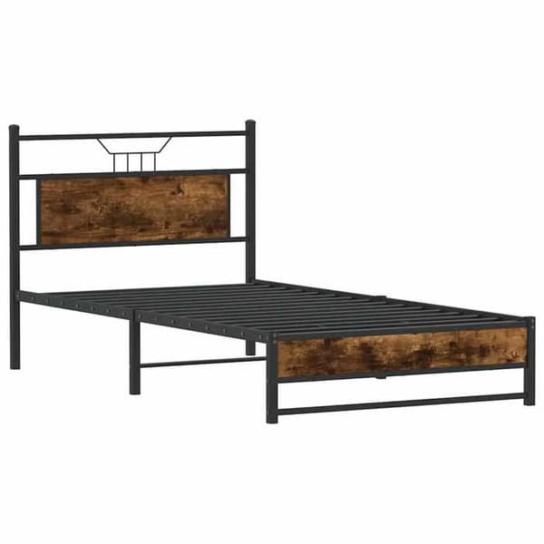 Sengestel - EKSKLUSIV HUS - 100 x 190 cm - Røget eg - Træ og stål - Hovedgærde & opbevaring Rökt ek