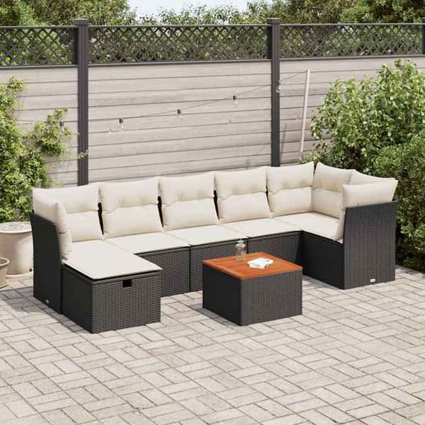 Maison Exclusive - 8 dele havegruppe med sorte puder i flettet harv