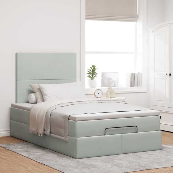 Maison Exclusive - Ottoman-sänkyrunko ja vaalea harmaa patja 120x200 cm samettia ljusgrått