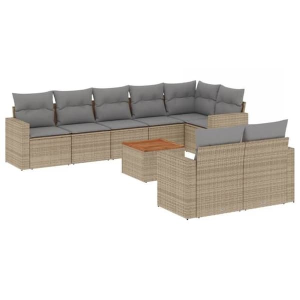 Maison Exclusive - Trädgårdsmöbler med kuddar 9 delar beige flätad resin