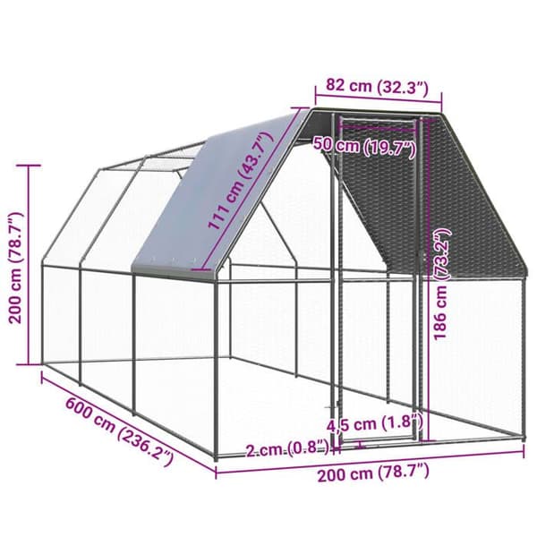 Maison Exclusive - Ude hønsehus 2x6x2 m Galvaniseret stål