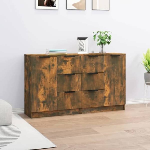 Maison Exclusive - Buffeter 2 stk Røget eg 60x30x70 cm Ingeniørtræ Rökt ek