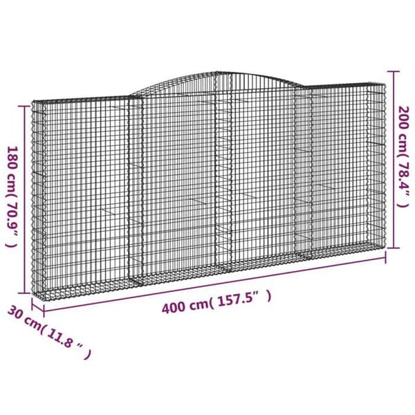 Maison Exclusive - Bågformade gabionkorgar 3 st 400x30x180/200 cm Galvaniserat stål silver-