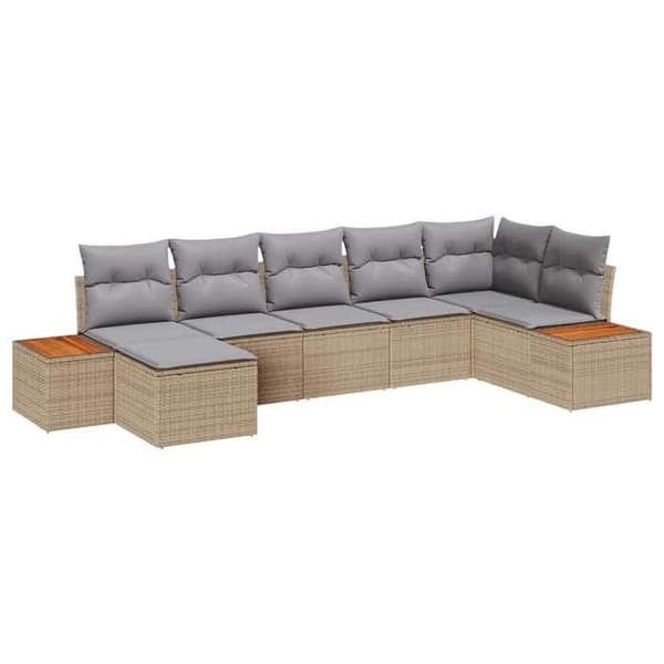 Maison Exclusive - 7 osan beige polyrottinkinen puutarhakalustesetti