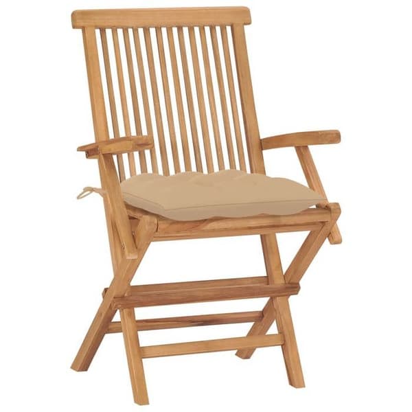 Trädgårdsstolar - EXKLUSIVT HEM - Set om 8 - Massivt teak - Beige kuddar - Fällbara beige