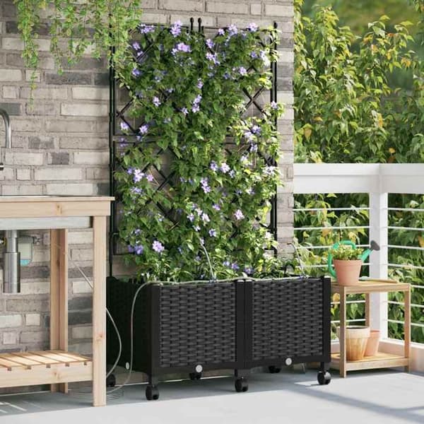 Maison Exclusive - Haveplanteholder med vanding og hjul 2 stk Sort PP